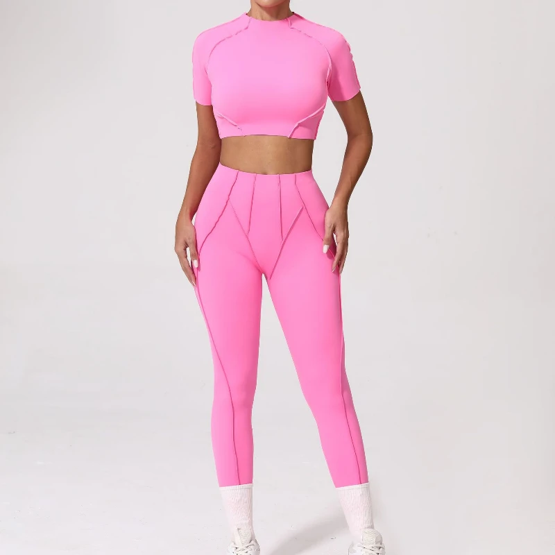 

Seamless Yoga Set Breathable Quick Drying Short Sleeve Tight High-waisted Hip-lifting Trousers Running Sports Fitness Yoga Sets