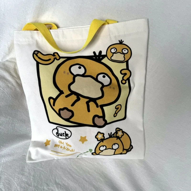 Tas Bahu Kanvas Anime Pokemon Pikachu Tas Tangan Kasual Wanita Psyduck Squirtle Tas Belanja Wanita Kapasitas Besar Dapat Digunakan Kembali