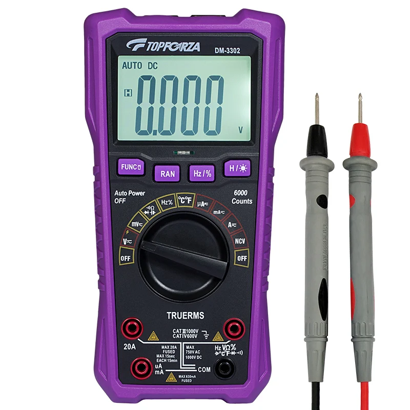 TOPFORZA Digital Multimeter Ture RMS 20A Current AC DC 750/1000V Voltmeter Ammeter Capacitor Ohm Diode NCV Hz Tester Multimetro