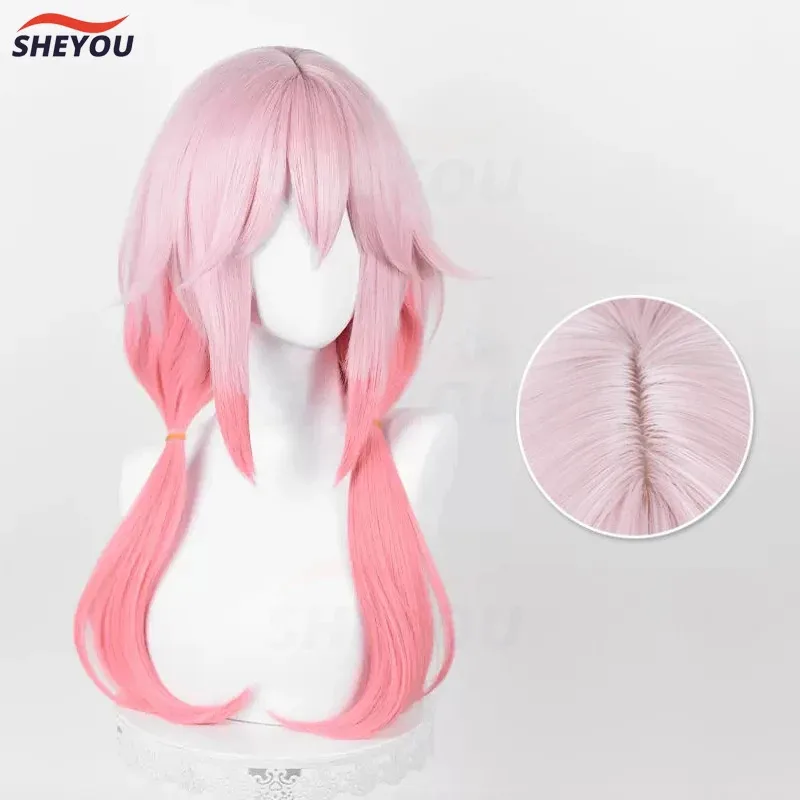 sisi 2233 جودة عالية Yuzuriha Inori تأثيري أنيمي مذنب تاج الوردي التدرج طويل مقاومة للحرارة الاصطناعية خصلات الشعر المستعار + شعر مستعار #4