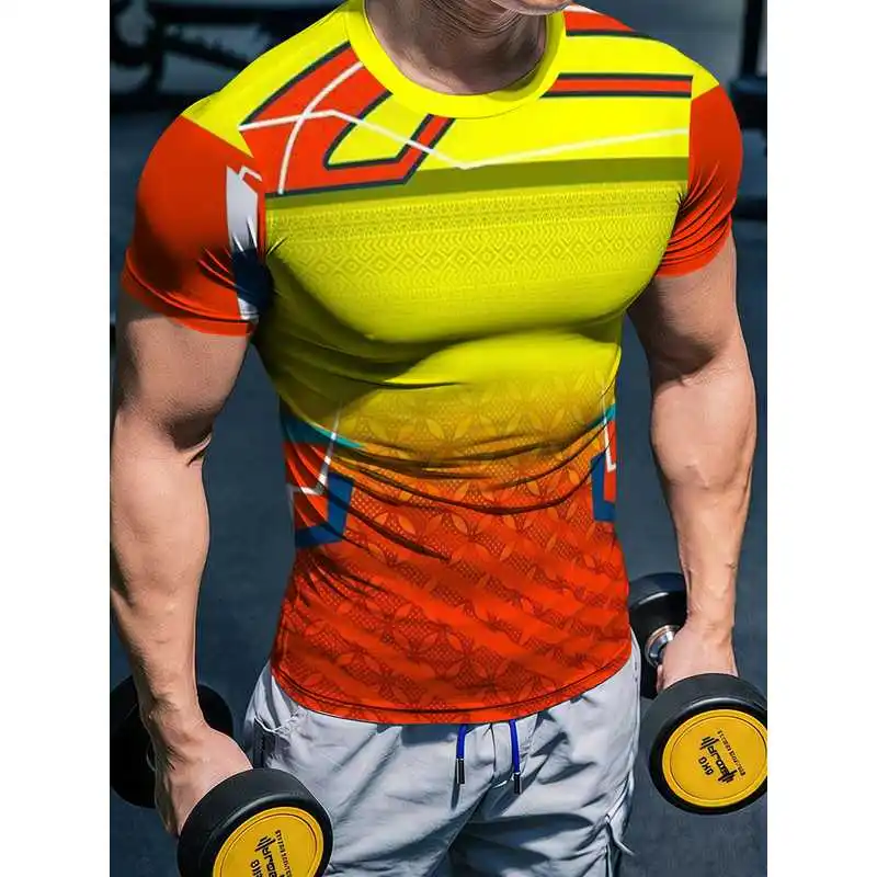Men's fitness short-sleeve tight-fitting sportswearTHigh-elasticity quick-drying breathable fabric color-blocked fitness shirt