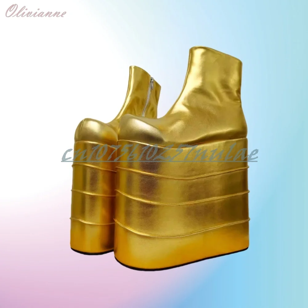 

Gold Custom-made Super High Heels Short Boots Round Toe 22cm Thick Soled Fashion Platform Women Shoes 2025 Autumn Para Mujere