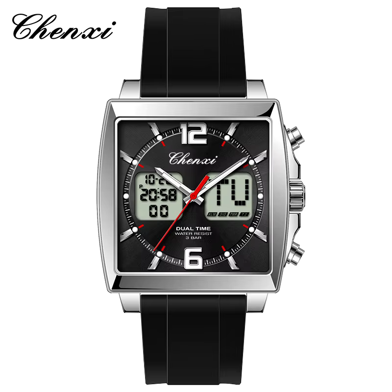 Fashion Casual Men Sports Watch Square Dial Dual Time CHENXI Watches Silicone Strap Waterproof Multifunction Wristwatch Male - AliExpress