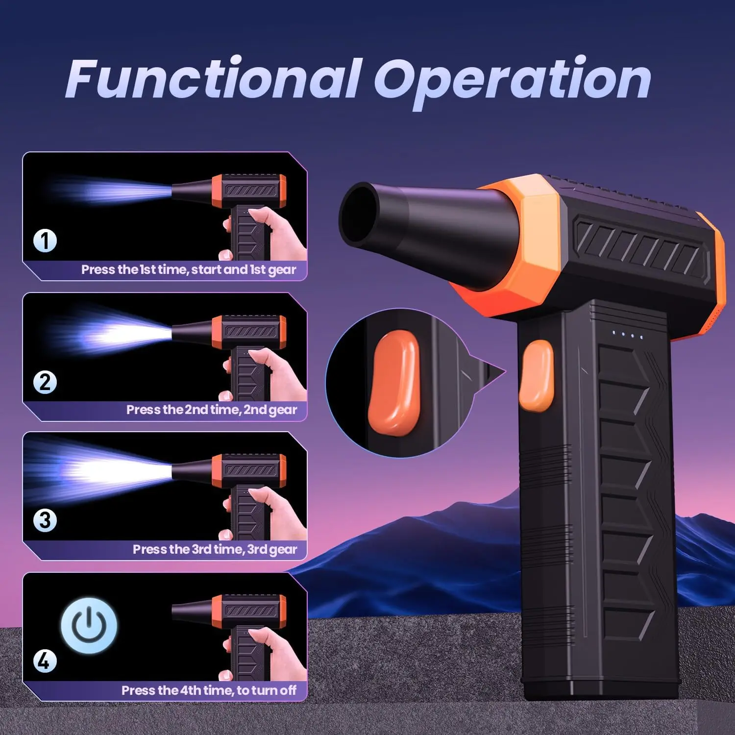 منفضة هواء كهربائية 320,000 دورة في الدقيقة منفاخ هواء مضغوط بقدرة 7600 مللي أمبير في الساعة قابل لإعادة الشحن، لوحة مفاتيح LED 3 سرعات للكمبيوتر/منفاخ تنظيف