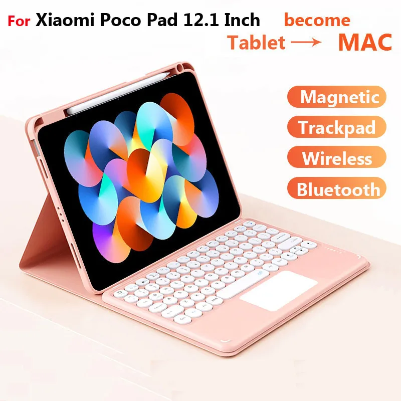 

Чехол с Bluetooth-клавиатурой для Xiaomi Poco Pad 12,1 дюйма, 2024 для Red Mi Pad Pro 5G 12,1, съемный чехол с держателем для карандашей