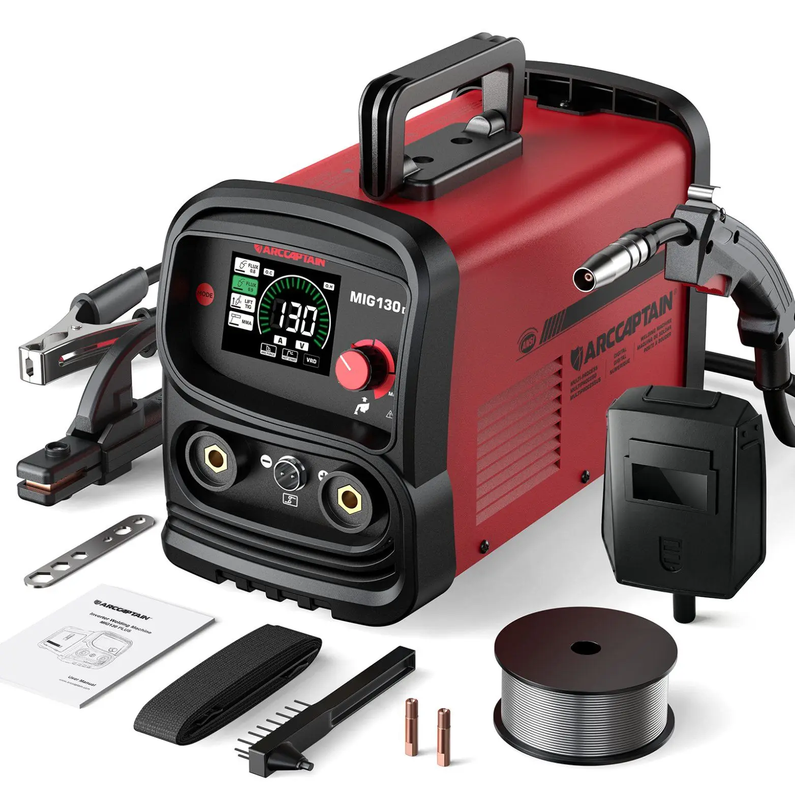 Arccaptain Soldadora MIG 130A Portable 4 in 1 Welding Machine 110V/ 230V Semi-Automatic Soldering Machinery OEM/ODM Factory