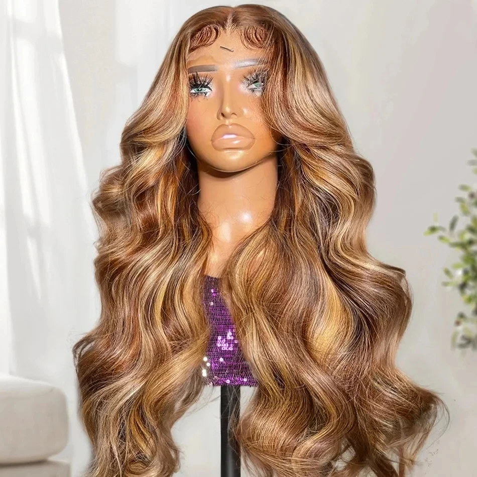 Highlight Ombre Body Wave Lace Front Wig Human Hair 13x4 13X6 4/27 Honey Blonde Lace Frontal Wigs Pre Plucked 200 Density