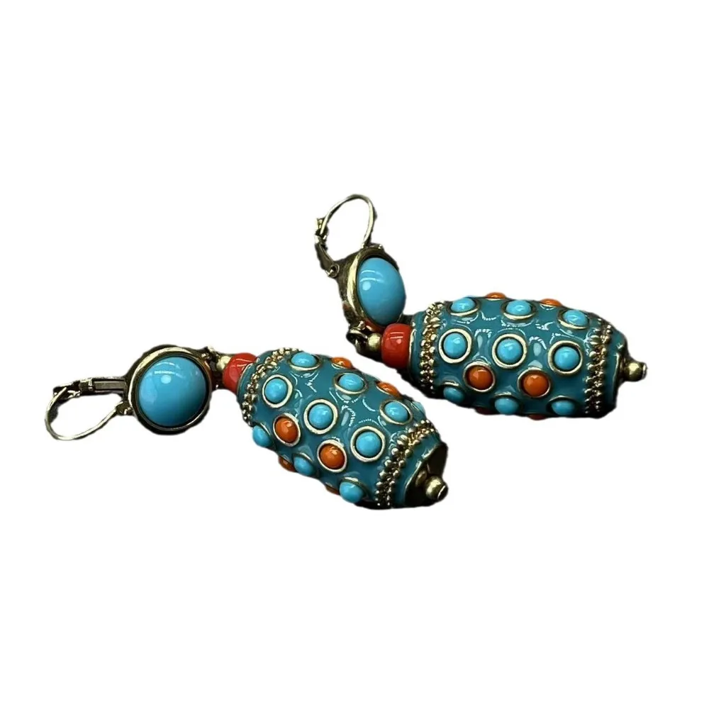 Medieval Vintage Western Retro Inlaid Turquoise Stone Earrings Heavy Industry Ear Buckle Christmas Earrings Statement Earrings