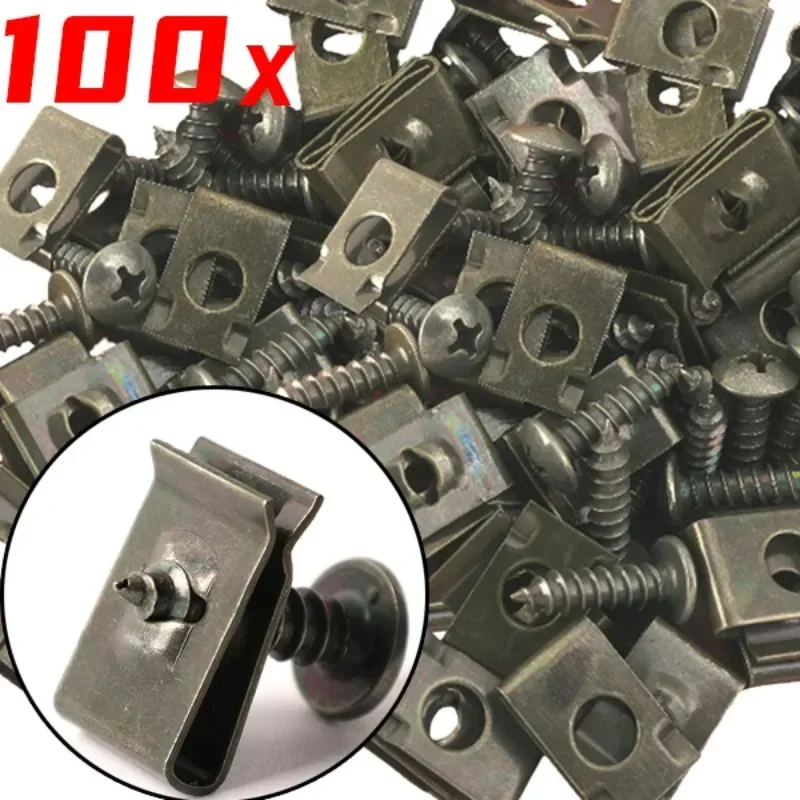 Parafuso auto-roscante e clipe em forma de u conjunto de fixação carro motocicleta anti-ferrugem proteção fixadores clipes parafusos fivela folhas de ferro