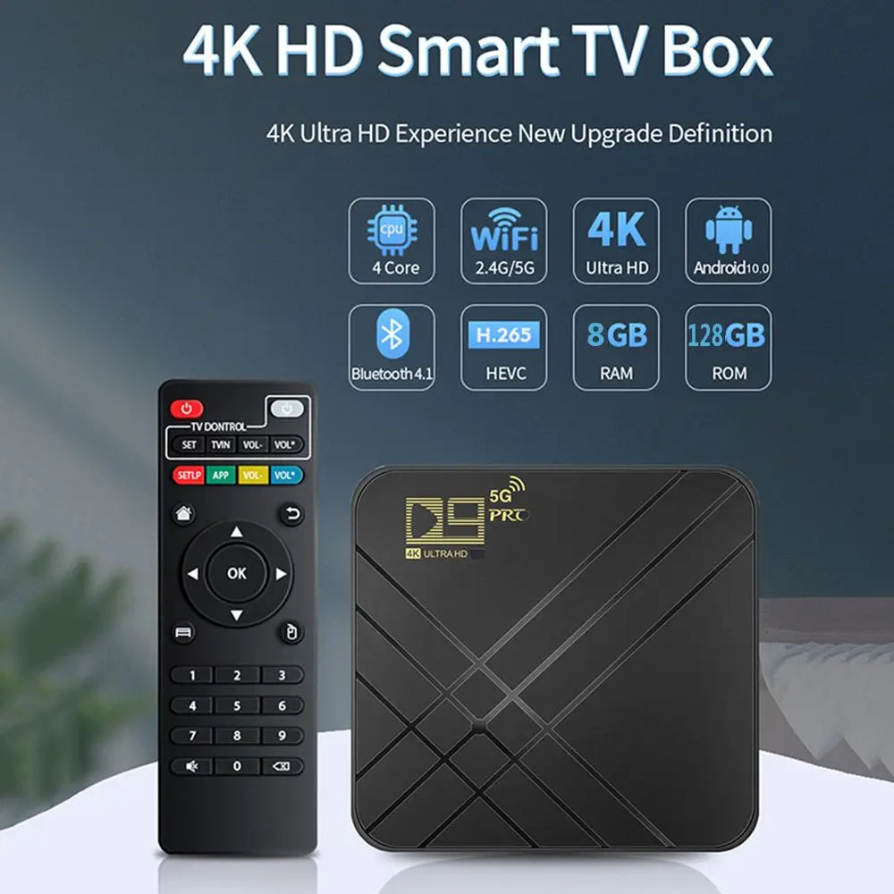 

D9 PRO Home Theater Smart Amlogic S905L Bluetooth 2.4G/5G Dual WIFI 4K H.265 TV Box Android 10.0 Set Top Box Quad Core