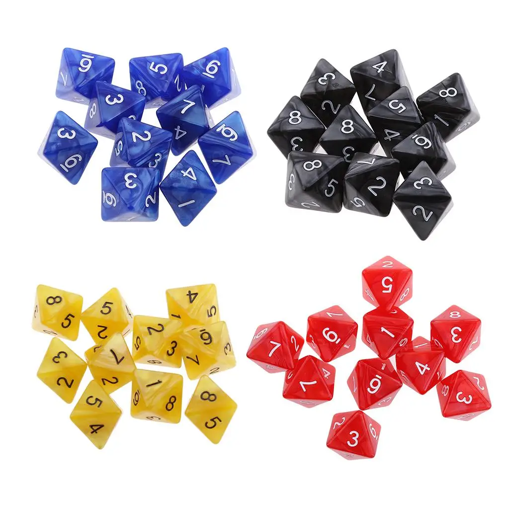 Paquete de 40 poliédricos D8 de 8 caras para juegos de mesa de fiesta (amarillo, rojo, azul, negro)