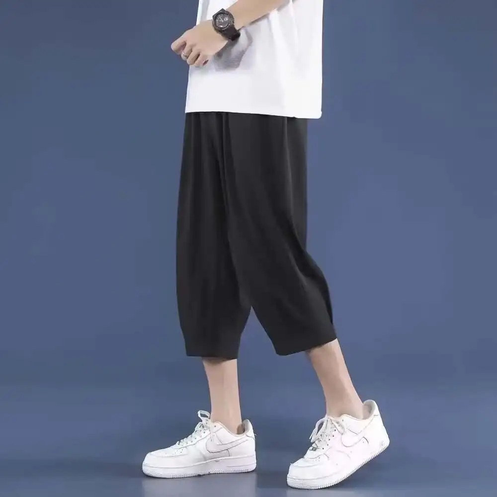

Men's Summer Thin Ice Silk Loose Large Size Sports Casual orts Seven-Foot Pants Trendy Brand Eight-Piece Pants Straight Leg