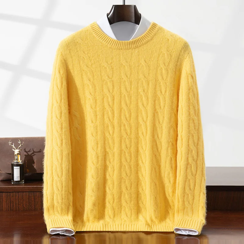 

CHICUU осенне-зимний мужской пуловер из 100% кашемира, свитер с круглым вырезом, вязаный пуловер, толстый, теплый, умный, повседневный, из чистого кашемира