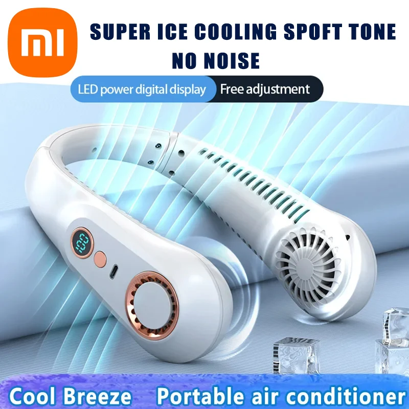 Xiaomi-ventilador portátil para colgar en el cuello, sin aspas, pantalla Digital, Enfriador de aire eléctrico recargable por USB, para verano