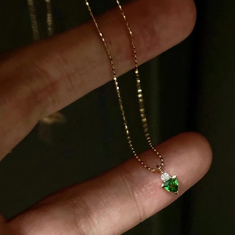 ENSHIR Emerald Zircon Pendant Necklace For Women Delicate Vintage French Luxury Design Lady Wedding Jewelry Gifts