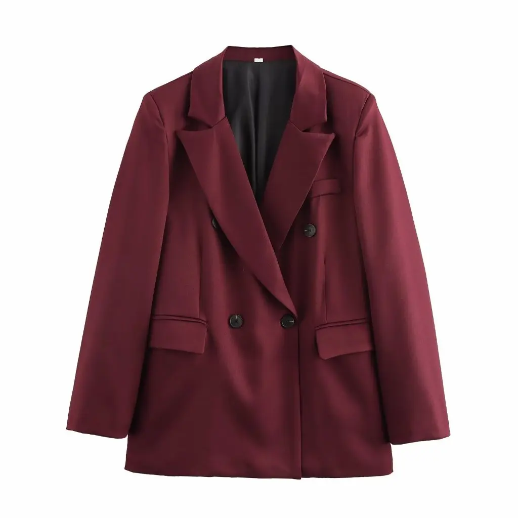 

Women's Elegant Commuter Jacket European American Style Long-Sleeved Suit Collar Double-Breasted Straight-Tube Professional