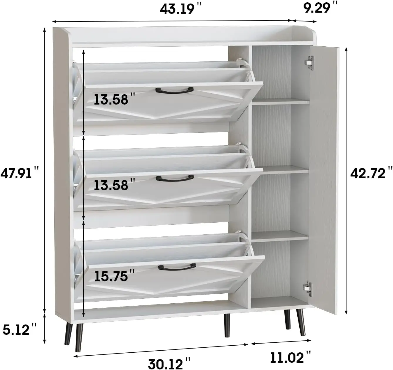 Shoe Cabinet with 3 Flip Drawers & Mirror, Hidden Shoe Storage Cabinet with 5 Wooden Legs, Slim Shoe Rack Cabinet with