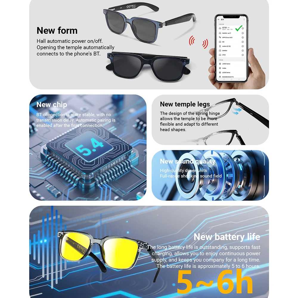 نظارات ذكية جديدة للرجال والنساء ترجمة الذكاء الاصطناعي 100+ لغات تجعل استقبال المكالمات الموسيقى الاتصال الحد من الضوضاء نظارات BT TWS
