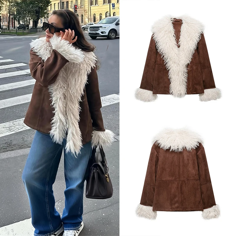 Guobioziy Women's Slim-Fit Suede Faux Fur Coat 2026 Fall/Winter New European Casual Fashion Daily Classic Commuter Street Style