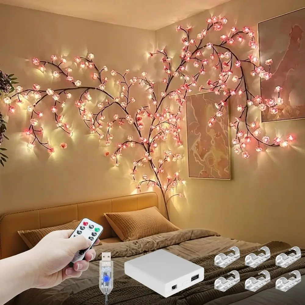 

Cherry Enchanted Willow Vine Lights 7.55T 144LED Pink Cherry Blossom Tree Branch Lights or Wall, Remote Timer,8 Light el,Bedroom