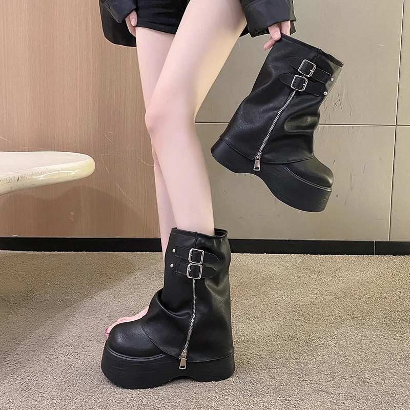 2023 New Women\'s Ankle Boots Fashion Cowboy Knight Boot Punk Gothic Classic Denim Canvas Shoes Short Goth Platform Shoes