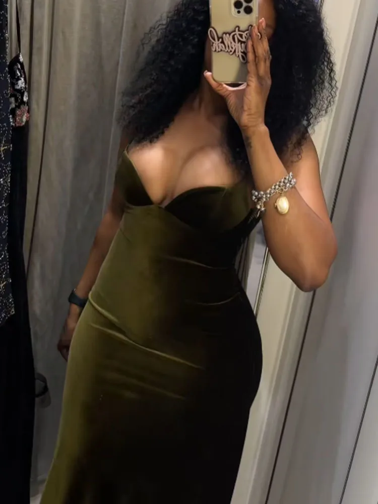 HH-vestido largo de terciopelo con tirantes para mujer, novedad de verano 2026, moda con cuello en V, Sexy, versátil, elegante, sin espalda, hasta el tobillo