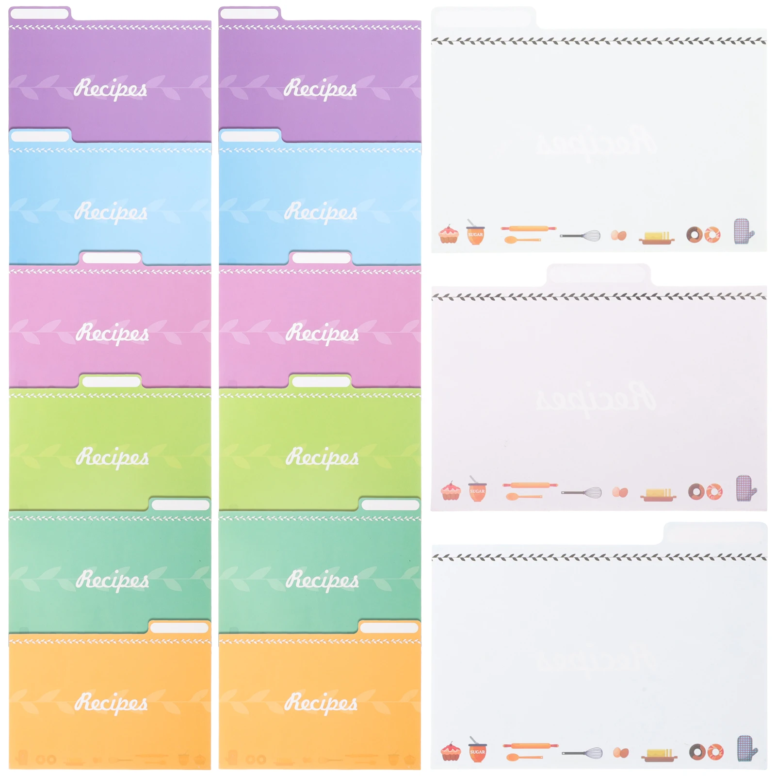 25Pcs Creative Recipe Cards Bright Color Blank Cards for Food Recipes DIY Cookbook Kitchen Divider Tools