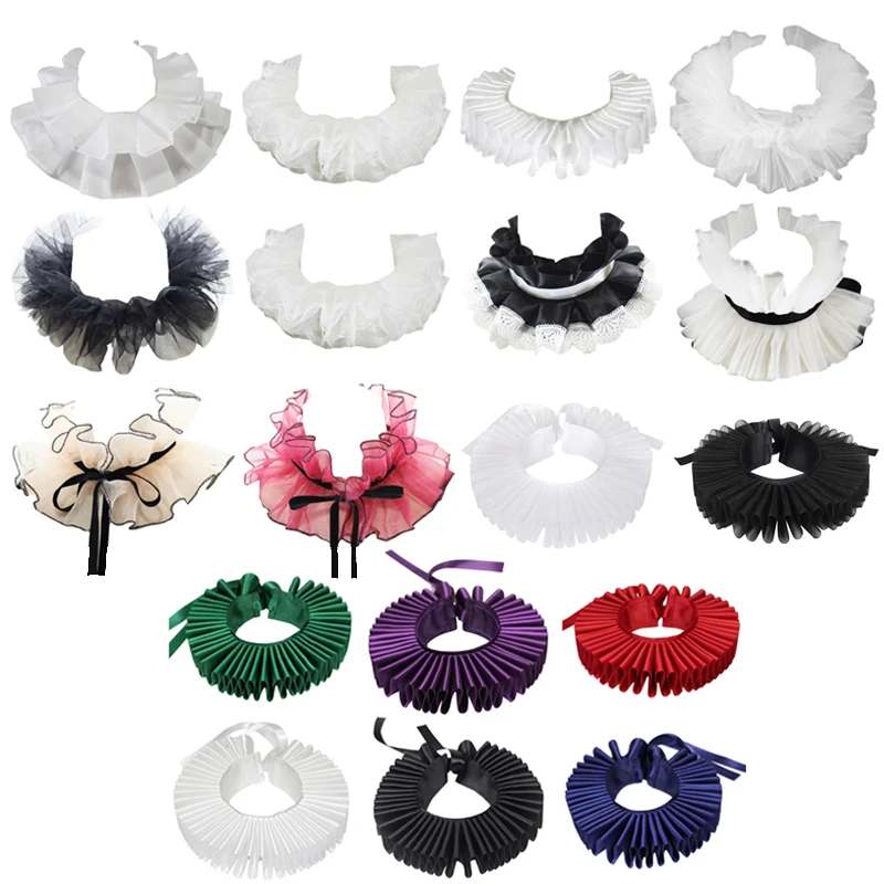 Victorian Elizabethan Ruffled Neck Collar Silky Satin Collar Layered Choker Retro Webbing Necklace Wrap Scarf Cosplay Costume