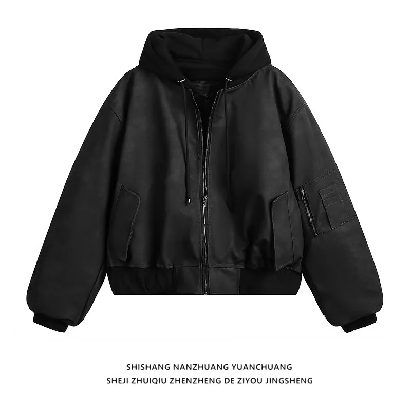 

Мужская куртка из искусственной кожи, ложная зимняя куртка из двух предметов в байкерском стиле, корейское пальто свободного покроя, модная одинаковая одежда для пары