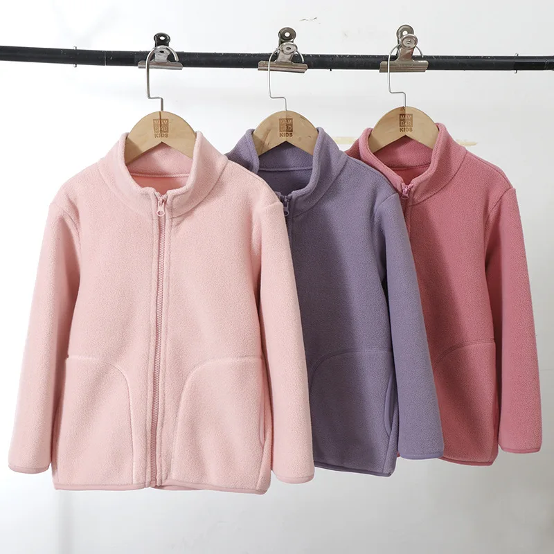 Outono inverno crianças outerwear jaqueta de lã polar com zíper casaco térmico para meninos meninas sólida quente escola camadas aconchegantes topos roupas