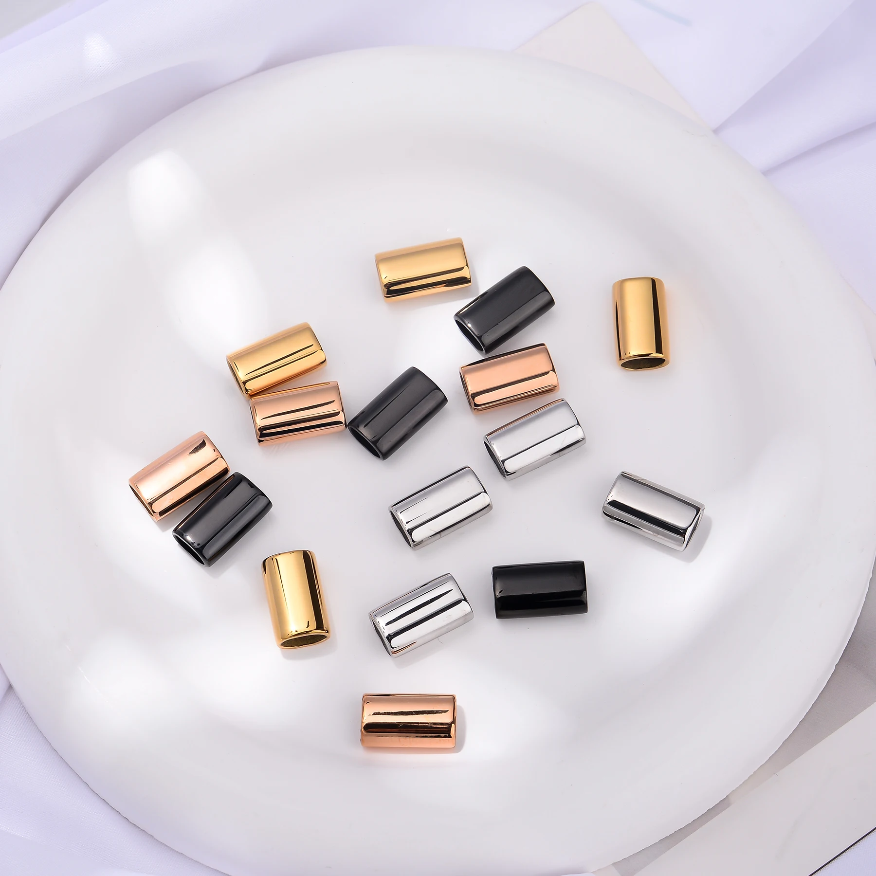 6 قطعة الفولاذ المقاوم للصدأ سحر المنزلق خزر عازل معدنية كبيرة ثقب كبير لسوار أجزاء جلدية مجوهرات صنع الملحقات