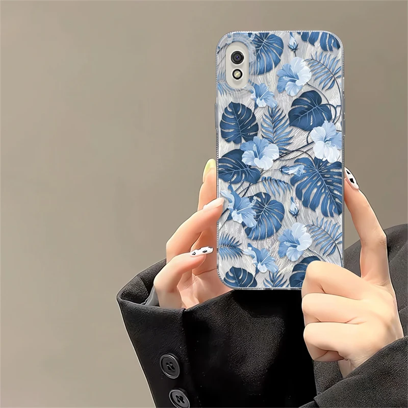 Etui Fashion Leaves Plant Flowers Pattern IMD Case dla Xiaomi Redmi 13 12 11 10 Wstrząsoodporna laserowa przędza z piór Miękki pokrowiec na telefon Funda