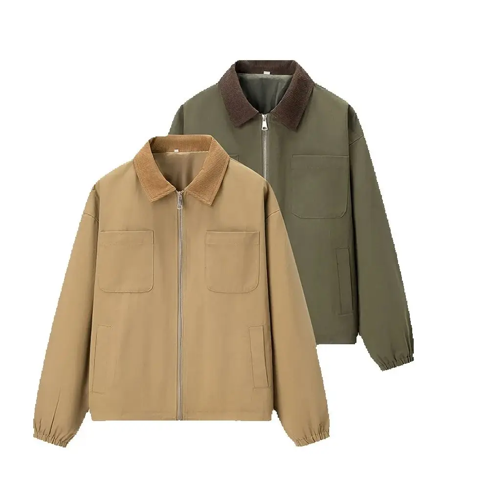 

women's contrasting loose jacket with patchwork lapel long sleeved zipper pocket autumn and winter new fashionable jacke