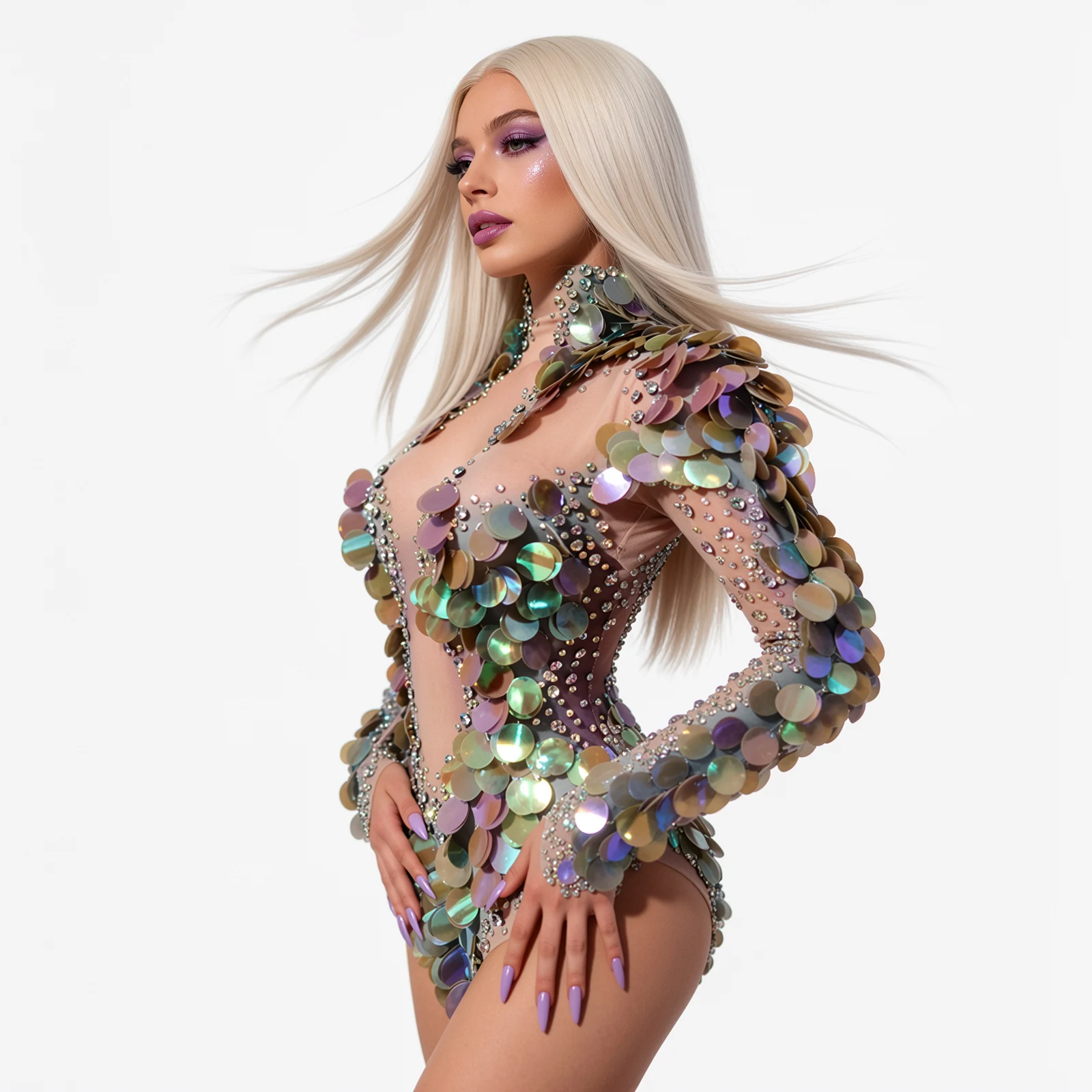 women's-sequin-transparent-bodysuit-high-neck-long-sleeve-rhinestone-carnival-festival-evening-dance-rave-party-stage-clubwear