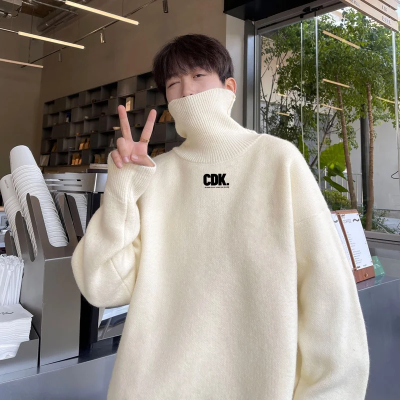 

Men's High Ne Knitwear Spring Autumn Loose Fit Overhead Warmth Casual Long Sve Color T-irt for Teens And High Sc...