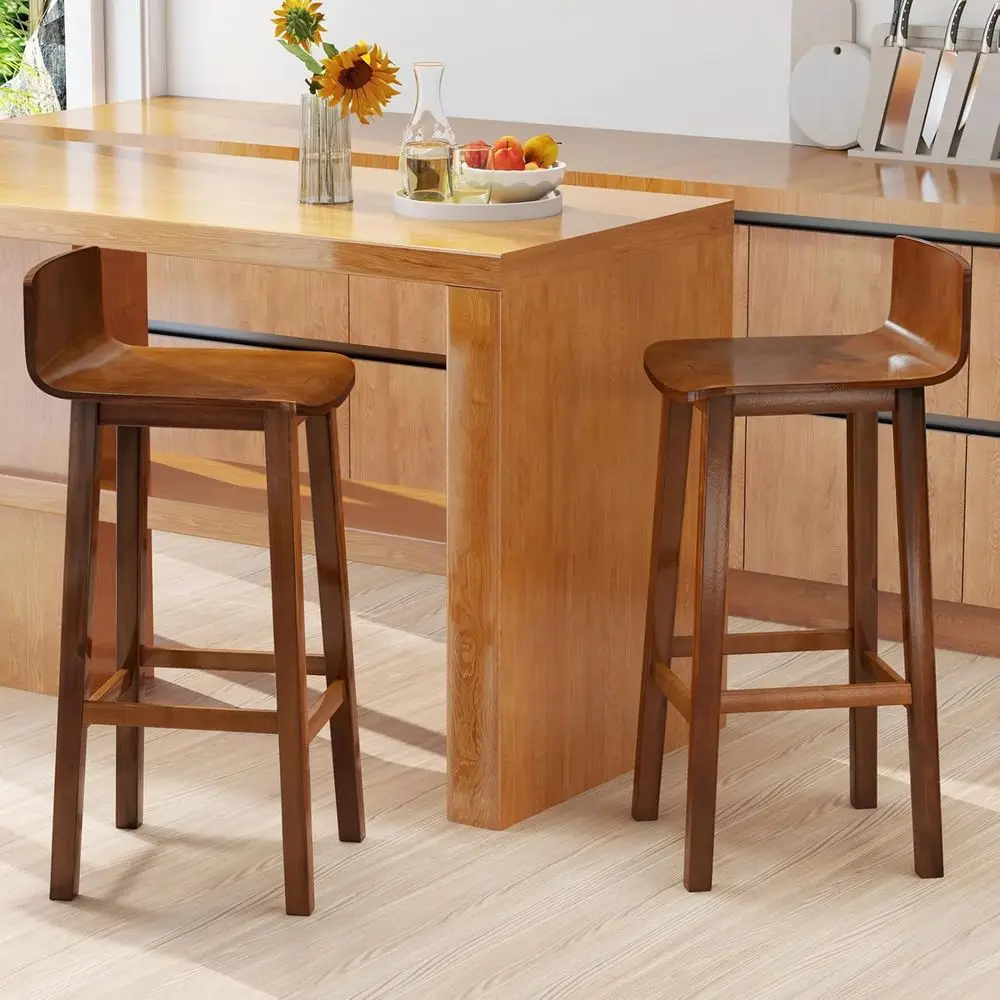Solid Wood Bar Stools Set o 2, 29-inch Counter Height Chairs with Low Back and ootrest, armhouse Wooden ArmlBarstools or Kitchen view 2