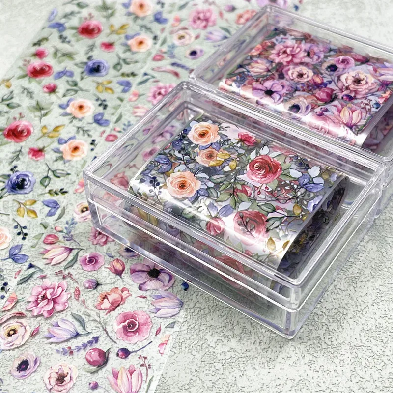 1Pc 100cm Flower Nail Foils for Transfer Paper Floral Stickers Colorful Nails Wraps Tulip Purple Nail Art Decorations