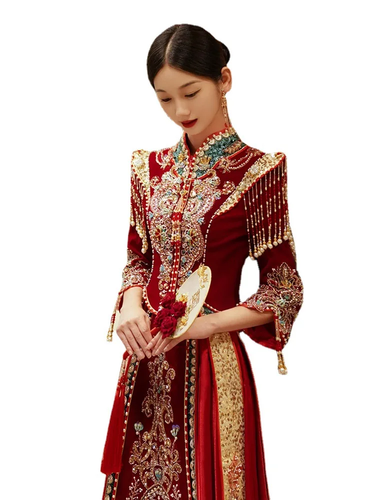 Yourqipao Chinese Wedding Dress Traditional Cheongsam Plus Size Modern Red Clothing Skirt Women Man Tang Suit Oriental Dresses