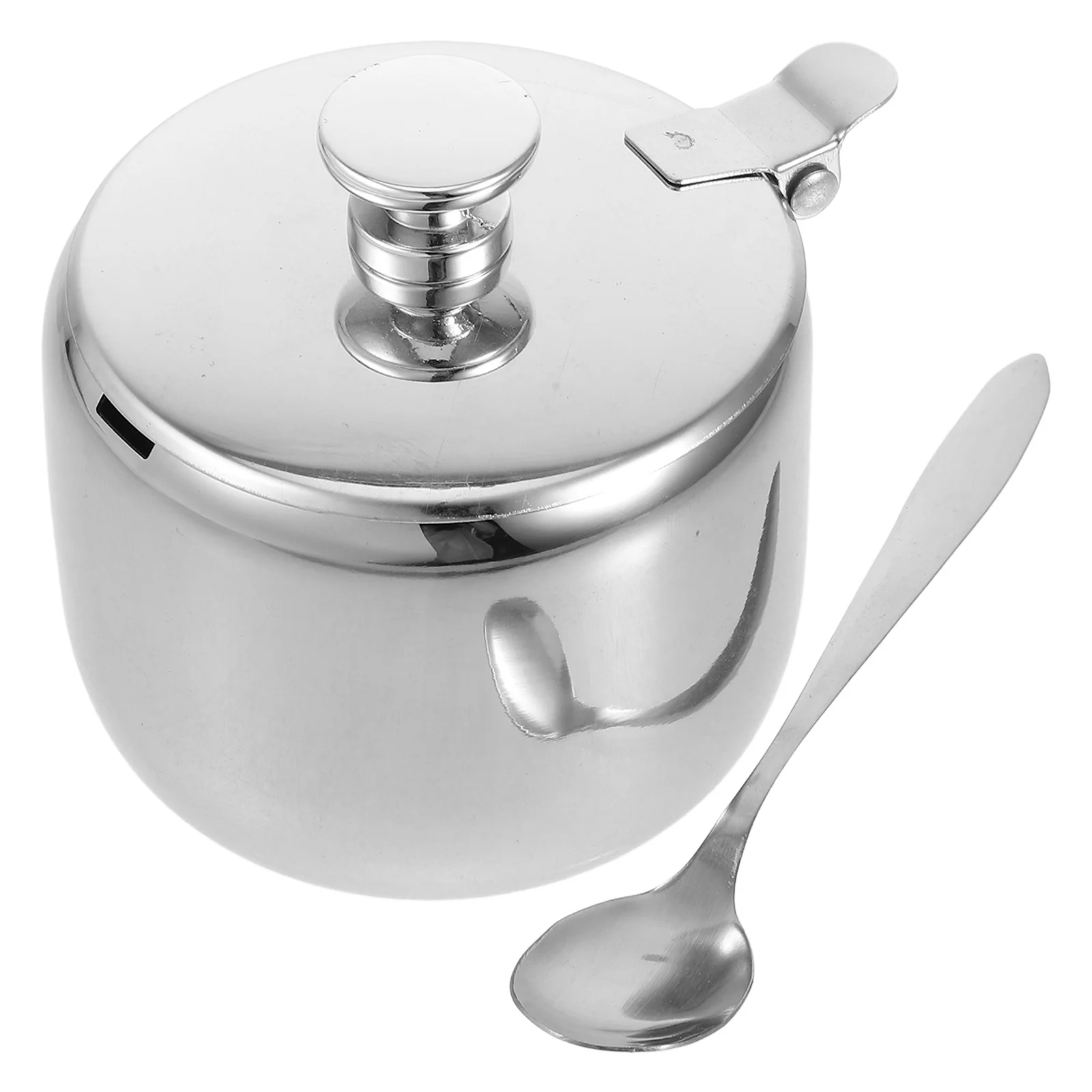 

Stainless Steel Round Sugar Container 250Ml Airtight Lid Spoon Condiment Bowl Kitchen Coffee Tea Home Seasoning Box
