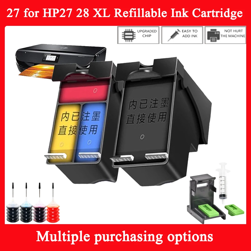 27xl For HP27 28 XL Refillable Ink Cartridges Replacement 27 28 For HP Deskjet 3320 3325 3420 3425 3520 3535 3520v 3550 3620v