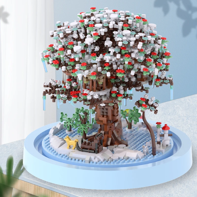 Tree Building Block with Dust Cover Kids Toy Flower Bricks Moc Diy Assembly Games Plastic Model Children Gift Home Decoration