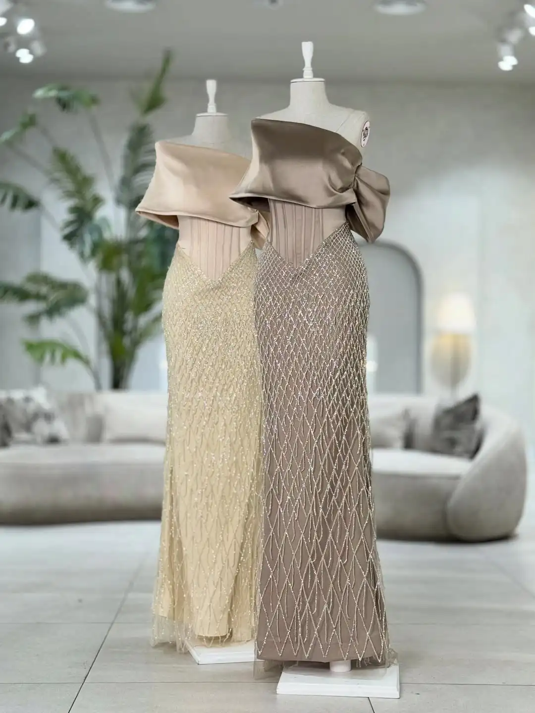 

Customized Elegant Satin Off Shoulder Evening Dress Corset Beaded Rhinestone Mermaid Formal Prom Party Gown for Women New Design