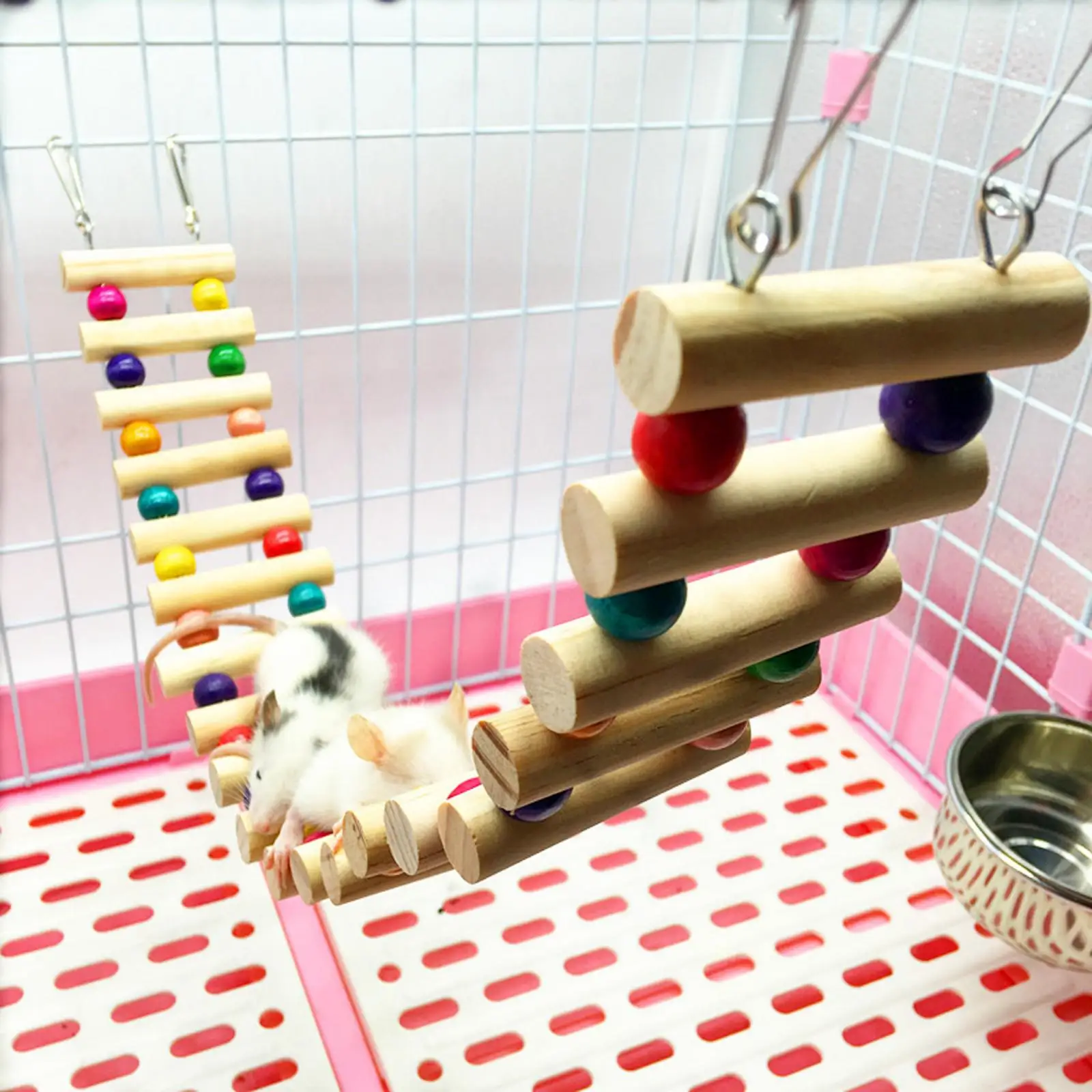 Bird Ladder Pet Climbing Bird Wooden Ladder Bridge Bird Perch Stand Toy Pet Bird Cage Accessories for Finches Budgie Canary