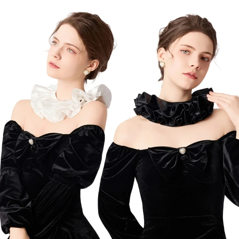 Courtstyles White Ruffled Faux Collar Detachable Collar For Women Various Outfit Enhancement Stage Show Costume Neckwear