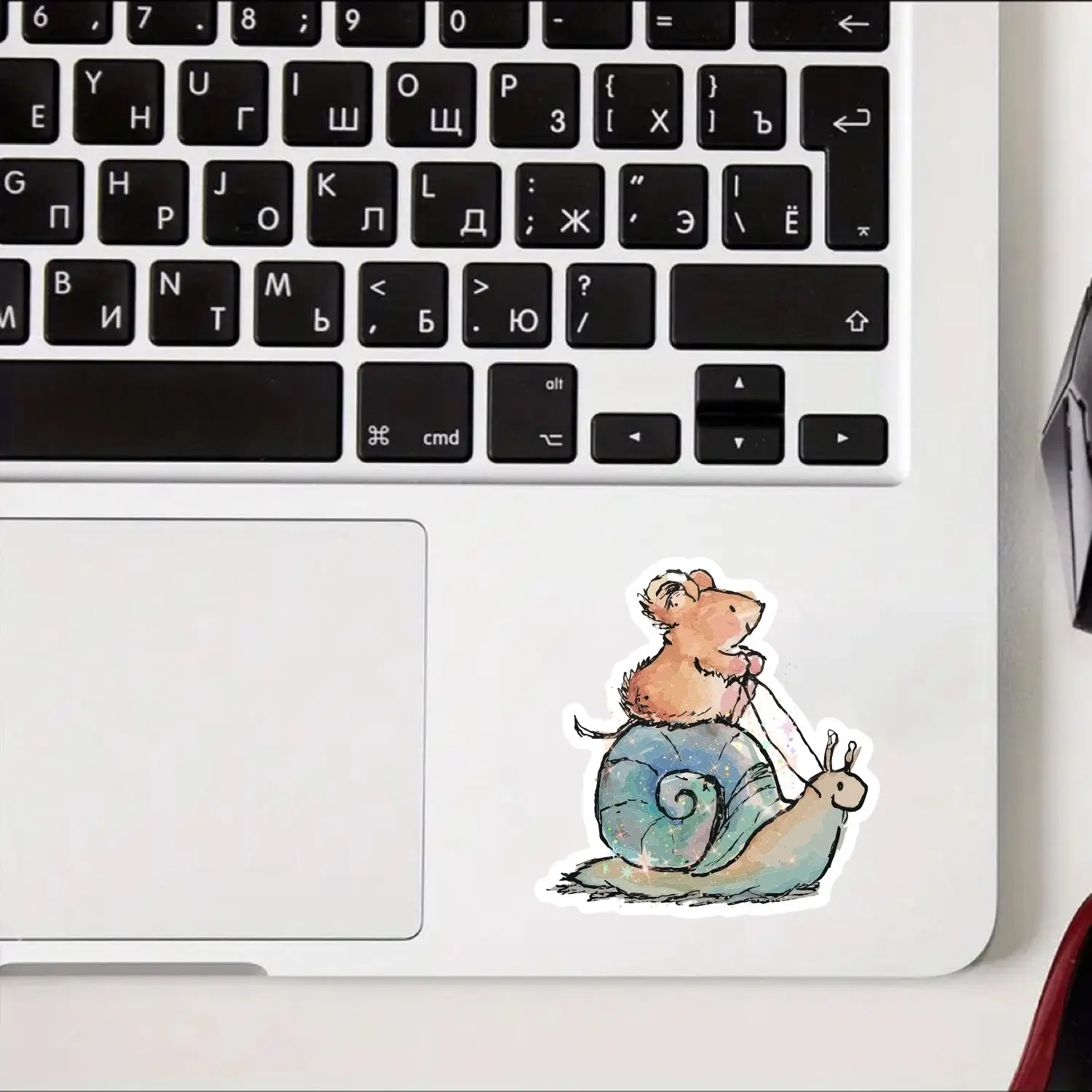 5pcs Colorful Mouse Riding Snail Starry Sky Stickers, suitable for decorating laptops and water bottles