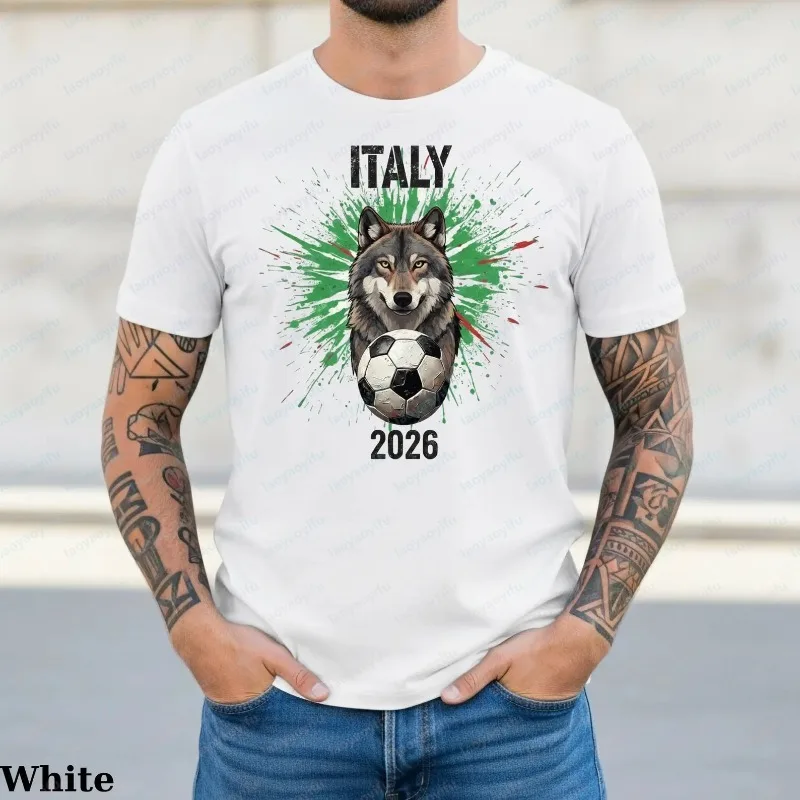 Men's Italy 2026 Soccer T-Shirt Wolf Mascot Italian Flag Splash Print Casual Short Sleeve Crew Neck for Fans Match Day Apparel