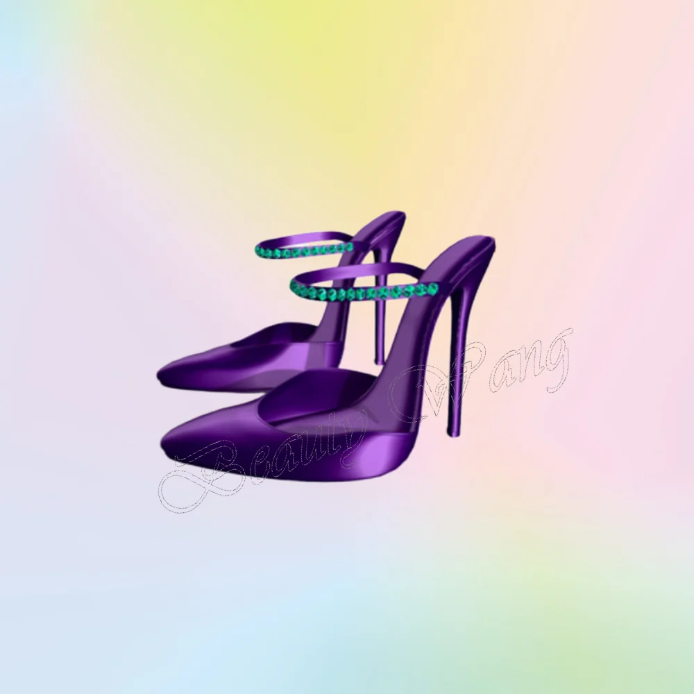 Women's Purple Crystal Pumps Slippers Cut Heel Stilettos High Heel Shoes for Wedding Concise Footwear 2025 Zapatos Para Mujere