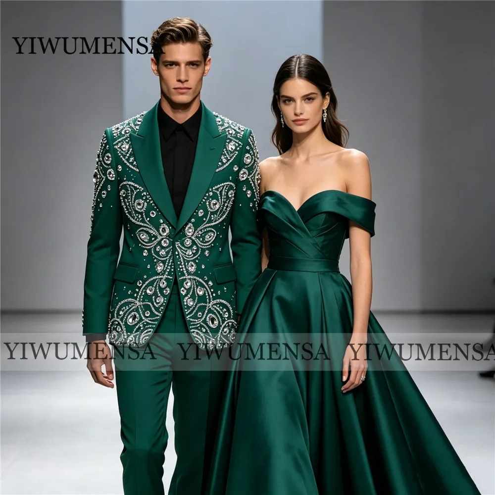 

Sliver Beaded Stones Men's Suit For Wedding Single Breasted Prom Blazer Customized Groom Tuxedos Formal Birthday Party Outfits