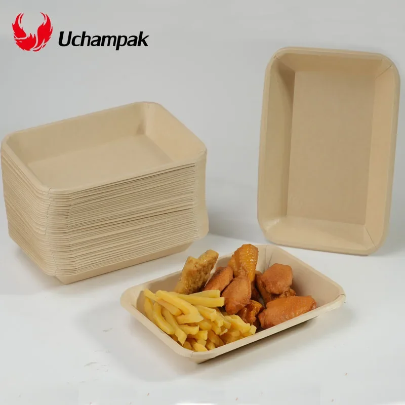

10-50Pcs Storage Tray Disposable Bamboo pulp Paper Plate Tray Thickened Party Cake Barbecue Fried Chicken Tableware Dinner Plate