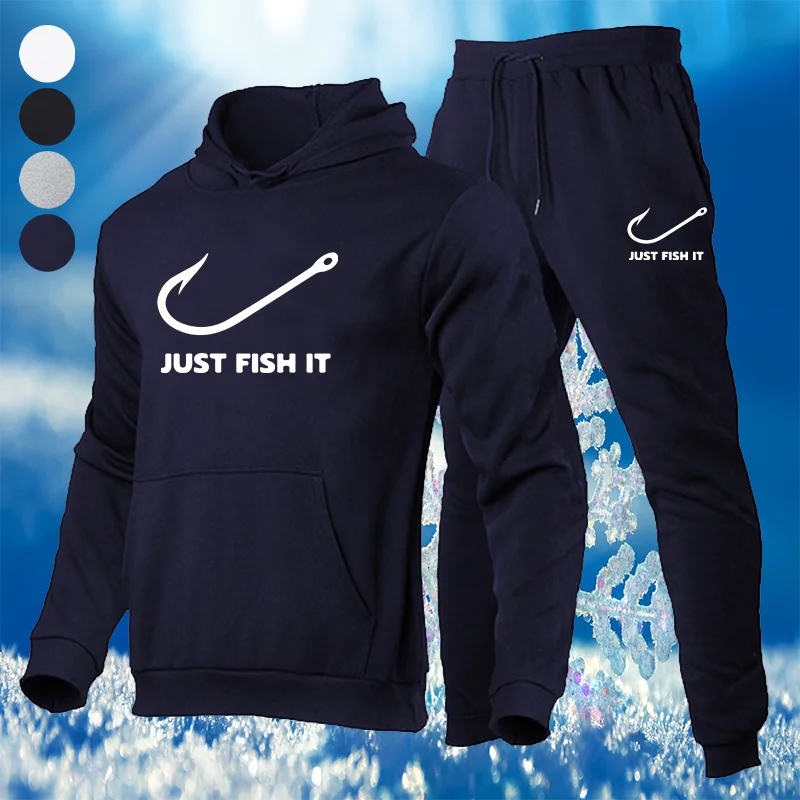 

Fall and winter fashion hoodie set Men's fashion fleece hoodie + jogging sweatpants leisure sweatshirt suit 2 sets